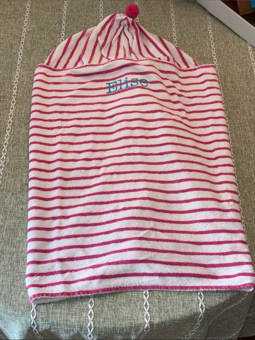 Pink and White Striped Kids Hooded  Towel - Elise